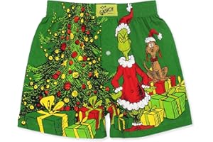 Dr. Seuss The Grinch Holiday Men's Button Fly Boxer Lounge Shorts