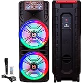 MR DJ NEWYORK+ 12" X 2 Rechargeable Portable Bluetooth Karaoke Speaker with Party Flame Lights Microphone TWS USB FM Radio