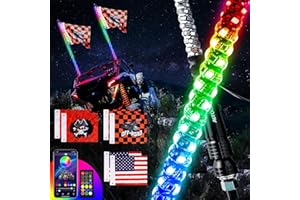 AUTOOMMO 2 PCS 4FT LED Whip Lights - 3X Brighter Professional UTV Whip Light, w/ 6 Off-Road Flags, APP & Remote Control, 366 Modes Chasing Lighted Antenna Whip for UTV ATV RZR SXS Can-Am