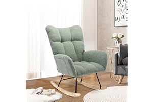 Unovivy Rocking Chair Nursery, Upholstered Nursing Armchair with Wooden Base, Baby Glider Rocker with Backrest, Small Gliding Seat for Living Room, Bedroom, Office, 30 Inches Depth, Pale Green