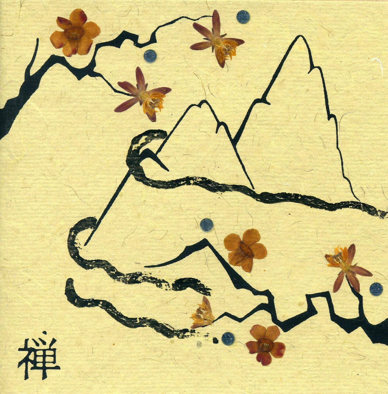 Well-being Cards: 6 Designs with Chinese Drawings Handmade Pressed Flowers; Gift Set
