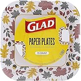 Glad Square Disposable Paper Plates, Falling Foliage Pattern - Strong, Sturdy, Soak Proof, and Microwavable Decorative Plates for Dinner and Everyday Use, 8.5 Inch, 75 Count
