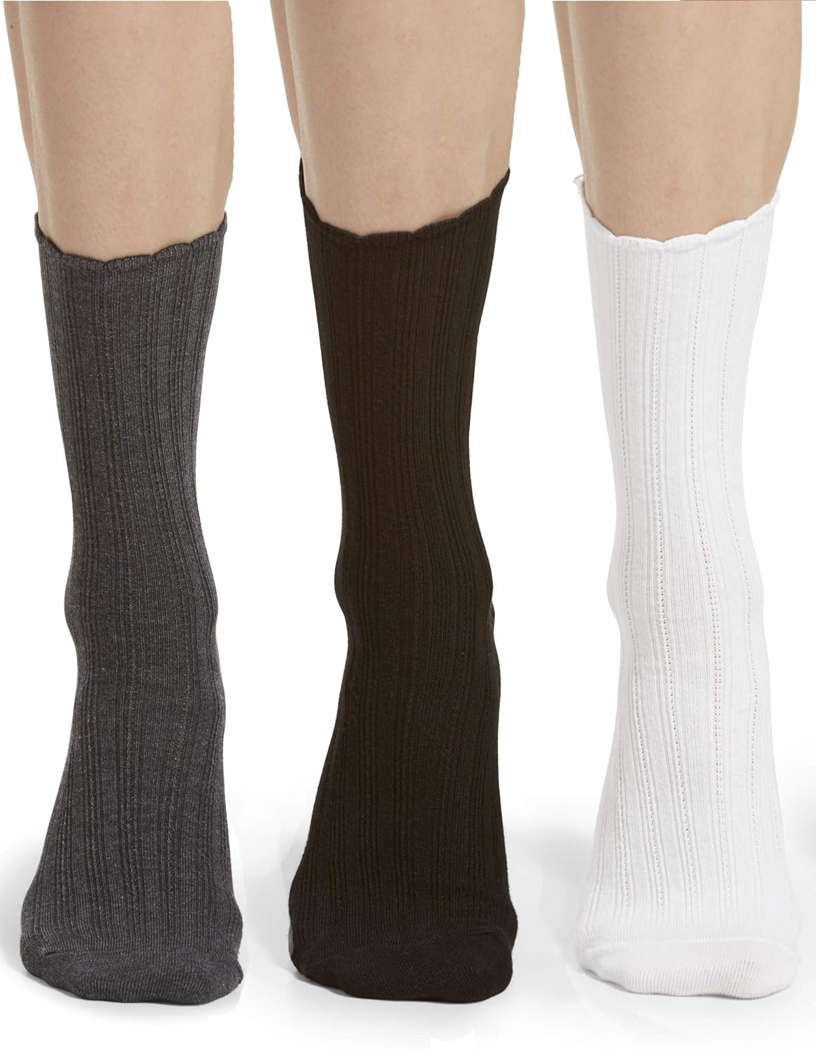 No Nonsense Women's Scallop Pointelle Crew Sock, Assorted - 9 Pair Pack, 4-10 at  Women’s Clothing store