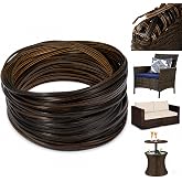 Wicker Repair Kit, Synthetic Embossing Rattan Fix Material Supplies Vinyl Plastic Waterproof Flat Ribbon for Garden Patio Furniture and Rattan Chair Sofa Basket Replacement-130Ft Dark Coffee Brown