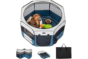 PETSFIT Portable Dog Playpen,36" Dog Play Pen Indoors with Removable Waterproof Mat & Zippered Roof | RV, Camping, Travel Dog Pen | Whelping & Cat Observation Space(36" L x 36" W x 21" H)