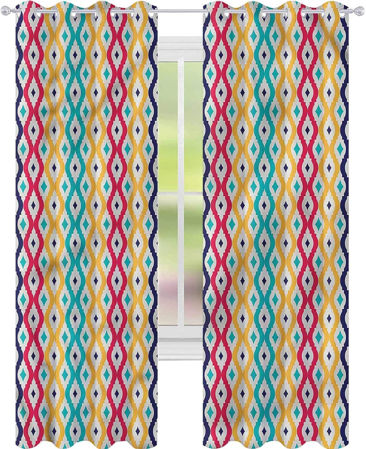 YUAZHOQI Curtains Trellis Wavy Lines Arabic Motifs Curtains for Girls