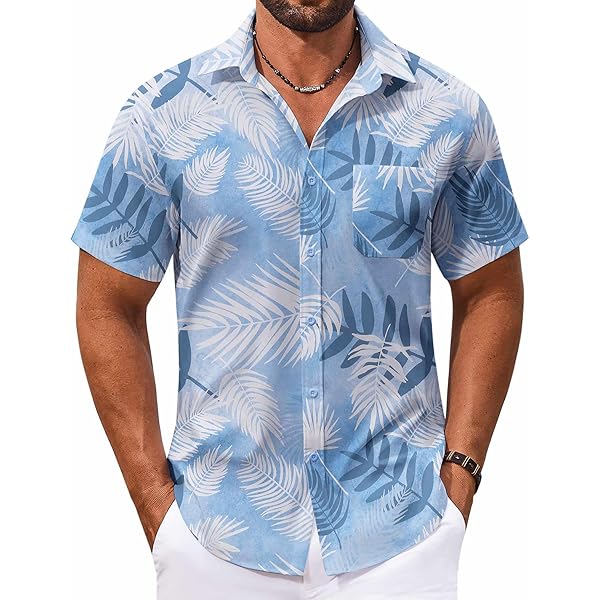 Hardaddy Camisas Hawaianas De Verano Con Botones Y Manga Corta Para Hombre, Azul Aqua, Small