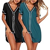 Ekouaer Nightgowns for Women 2 Pack Button Down Sleep Shirts Short Sleeve Night Shirts V Neck Sleepwear Soft Pajama Dress