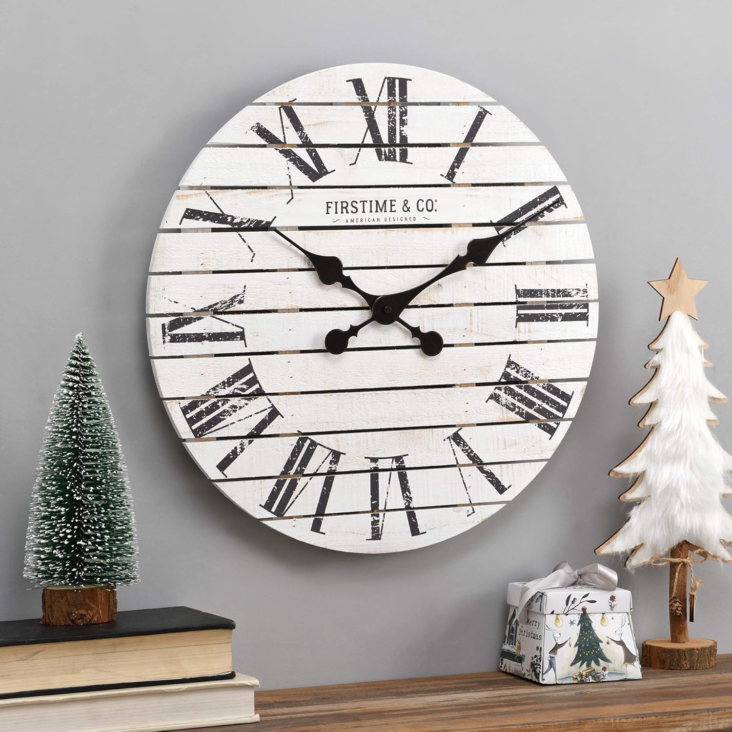 Amazon Com Firstime Co Shiplap Farmhouse Wall Clock American Crafted White 18 X 2 X 18 Furniture Decor