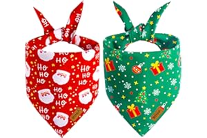 THLOH Christmas Dog Bandanas - 2 Pack Reversible Santa Claus and Christmas Tree Dog Scarf for Boy & Girl, Premium Durable Fabric, Festival Dog Bib, Holiday Bandana for Medium & Large Dogs (Large)
