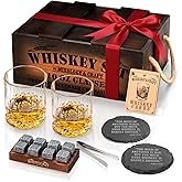 Mixology & Craft Whiskey Gift Set, Whiskey Glass Set with Rustic Wooden Crate, 8 Granite Whiskey Rocks Chilling Stones, 10oz Glasses, Raffle Gift for Men, Dad, Husband, Boyfriend - Jameson Dark Brown