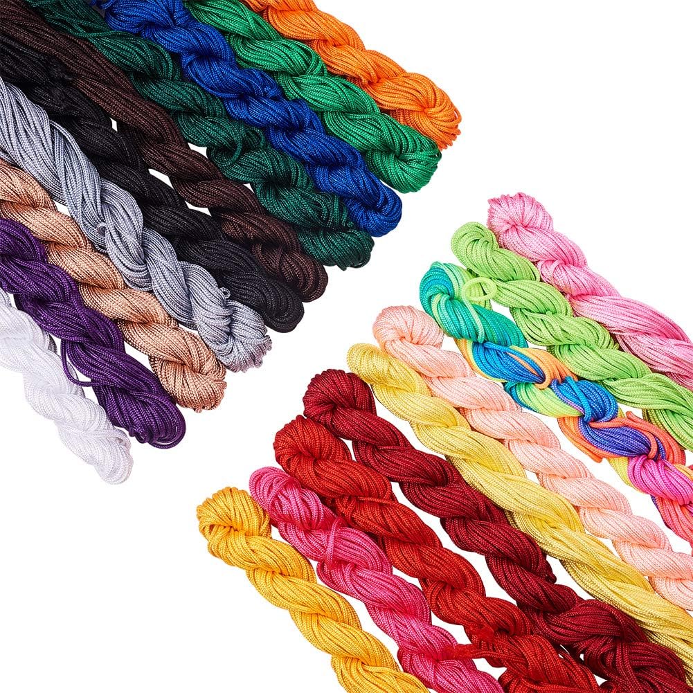 PandaHall Elite 19 bundles 12m/bundle 2mm Chinese Knotting Cord Nylon Thread Beading String Wire Macrame Thread Cord, 19 Mixed Colors(Total about 228m)