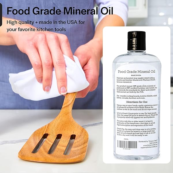 THIRTEEN CHEFS MINERAL OIL – 12OZ FOOD GRADE CONDITIONER FOR WOOD CUTTING BOARD, COUNTERTOP & BUTCHER BLOCK, LUBRICANT FOR KNIFE OR MEAT GRINDER – SAFE USP FINISH ON MARBLE, SOAPSTONE