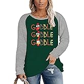 Women Plus Size Gobble Gobble Thanksgiving T-Shirt Cute Funny Turkey Graphic Tees Fall Raglan Long Sleeve Shirt 2X-5X