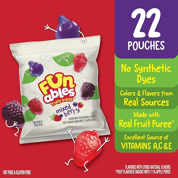 FUNABLES FRUITY SNACKS, MIXED BERRY FLAVORED SNACKS, 0.8 OZ 22 CT