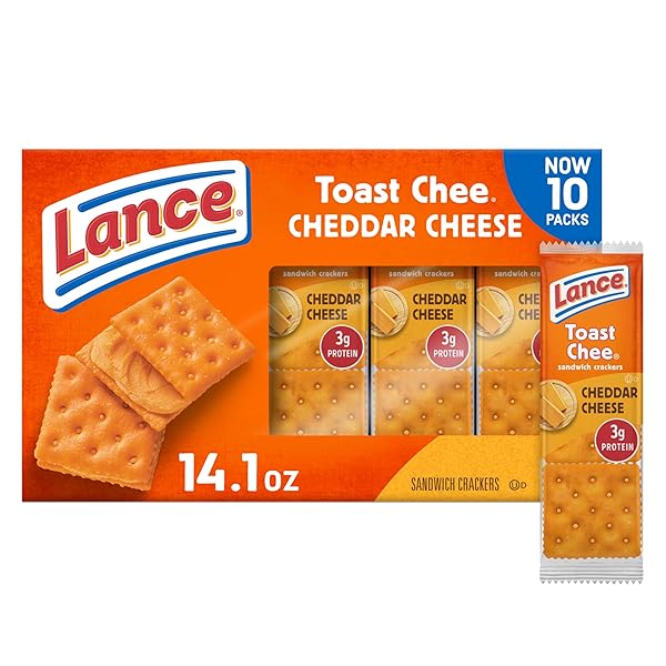 LANCE SANDWICH CRACKERS, TOASTCHEE CHEDDAR, 10 INDIVIDUALLY WRAPPED...
