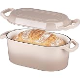 VORRINGARD Oval Dutch Oven Pot with Lid, Enamel Coating Cast Iron Bread Pans for Homemade Sourdough Bread Baking, Cooking, 4 Quart, Latte