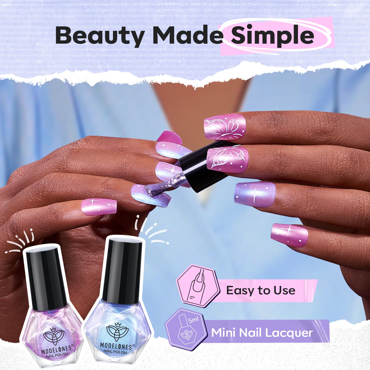 modelones Nail Polish Set, 6 Colors Spring Pearl Shimmer Pink Purple White Nail Polish Aurora Iridescent Green Quick Dry Mini Nail Polish Set 2025 Gift for Women Salon DIY Manicure Kit - Image 6