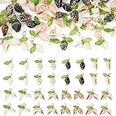 Pandahall 48Pcs Green Acrylic Leaf Beads Charms with Natural Shell Pendants 8 Styles Sea Shells Dangle for Jewelry Making DIY Crafts Earring Bracelet Necklace