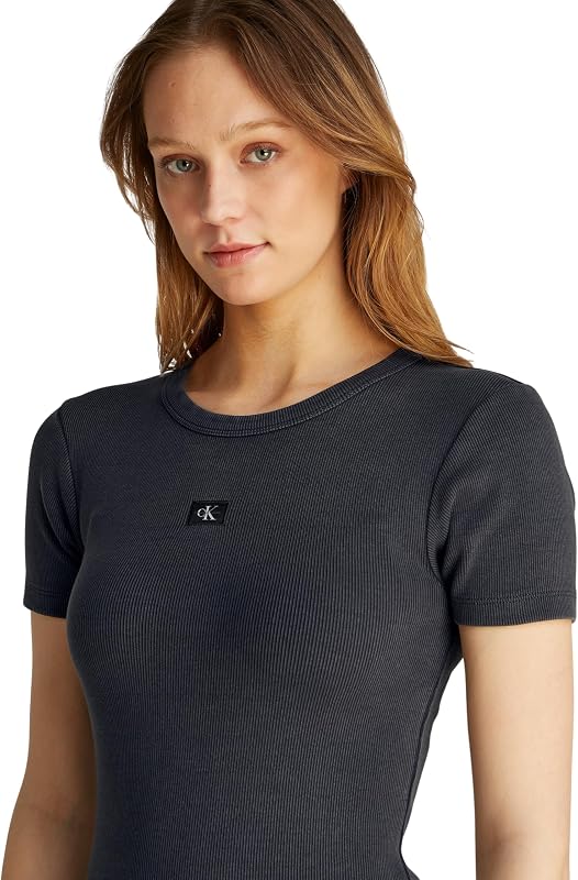 Robe Moulante Femme Washed Woven Label Rib Courte, Gris (Washed Black), M — photo 4 sur 6