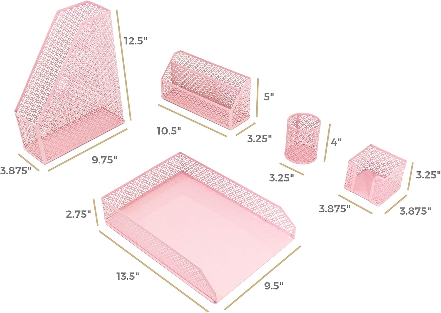 Blu Monaco Office Supplies Pink Desk Accessories for Women-5 Piece Desk Organizer Set-Mail Sorter, Sticky Note Holder, Pen Cup, Magazine Holder, Letter Tray-Pink Room Decor for Women and Teen Girls : Office Products