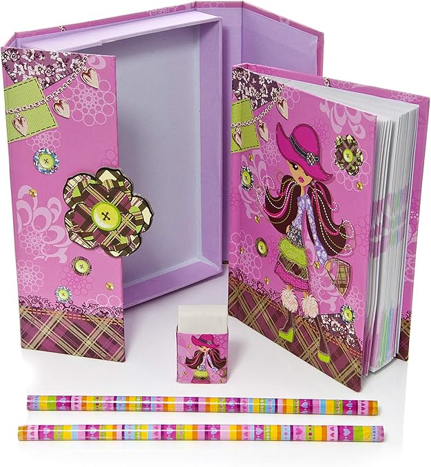 Children's Pink Trendy Girl Boxed Notebook & Stationery Gift Set Small