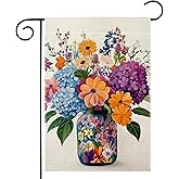 Spring Summer Colorful Floral Mason Jar Garden Flag 12x18 Inch Double Sided Hydrangea Flower Yard Outdoor Flag House Holiday Outside Decoration