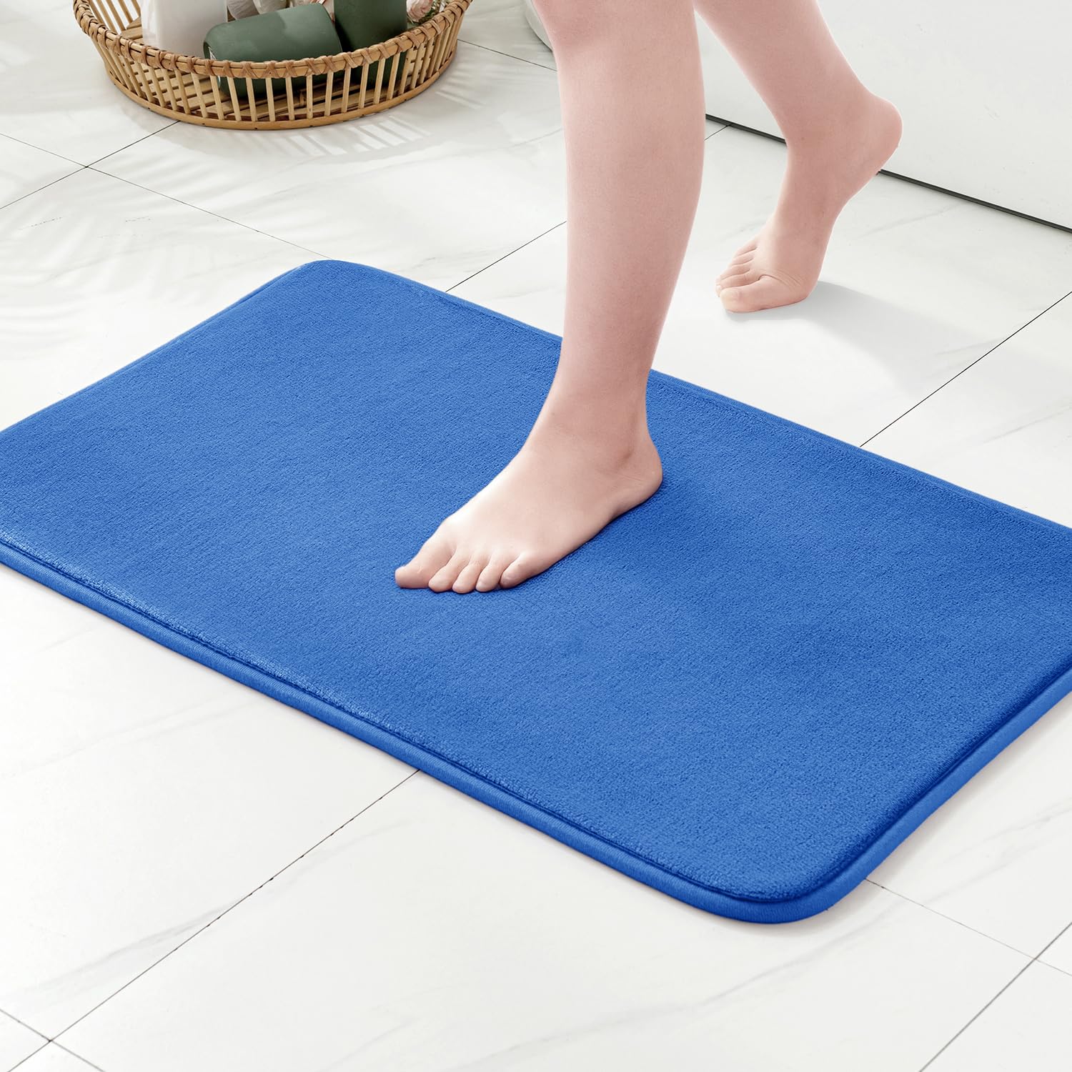 MIULEE Memory Foam Bath Mat - Super Absorbent Non-Slip Washable Mat for Bathroom, Shower, Bathtub & Toilet - 40x60cm Green Blue