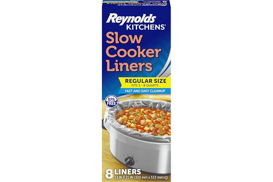 Reynolds Kitchens Slow Cooker Liners, 8 Pack, Fits 3-8 Quart Round and Oval Slow Cookers, BPA-Free Nylon Blend Construction, Heat-Resistant Up to 400F, Prevents Stuck on Food