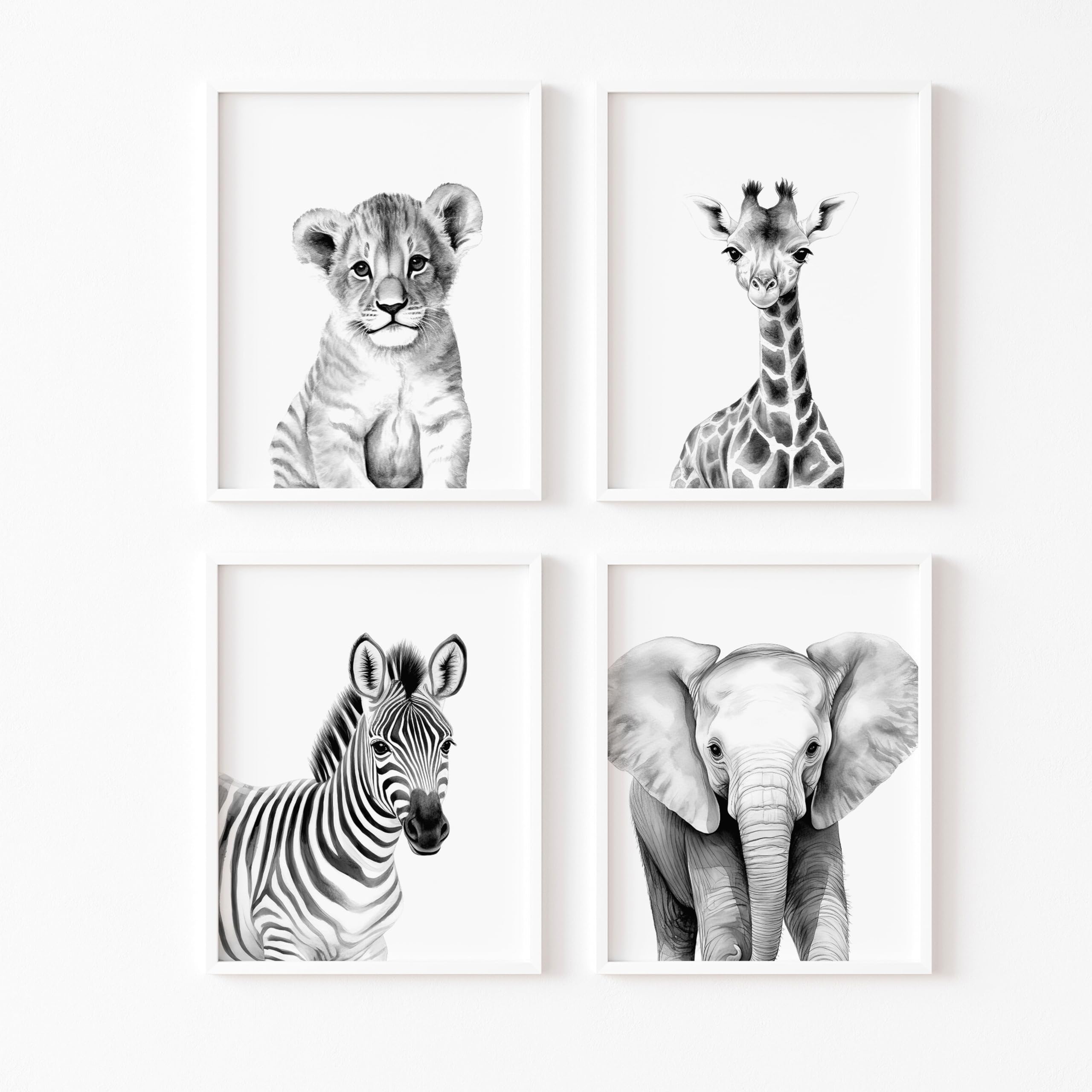 ayurvana Children's Decorative Safari – Baby Room Pictures Without Frame Baby or Girl – Set of 4 Decorative Posters – Children's Wall Decoration – Baby Room Decoration (A4)