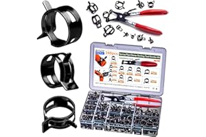 ASKWAY Spring Pipe Clamps340PCS, With Spring Pipe Clamp Tools, 12 Sizes 6-22mm Spring Hose Clamps, Used To Fix Hose Interfaces In Automotive, Marine, Gardening, Industrial Applications