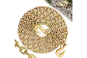 SENKEYFE 1/4" Tow Chain G80 Tie Down With G70 Clevis Grab Hooks | 12FT Heavy Duty WLL 3300 Lbs | Trailer Transport Safety for Towing Truck Tie Down Binding Equipment