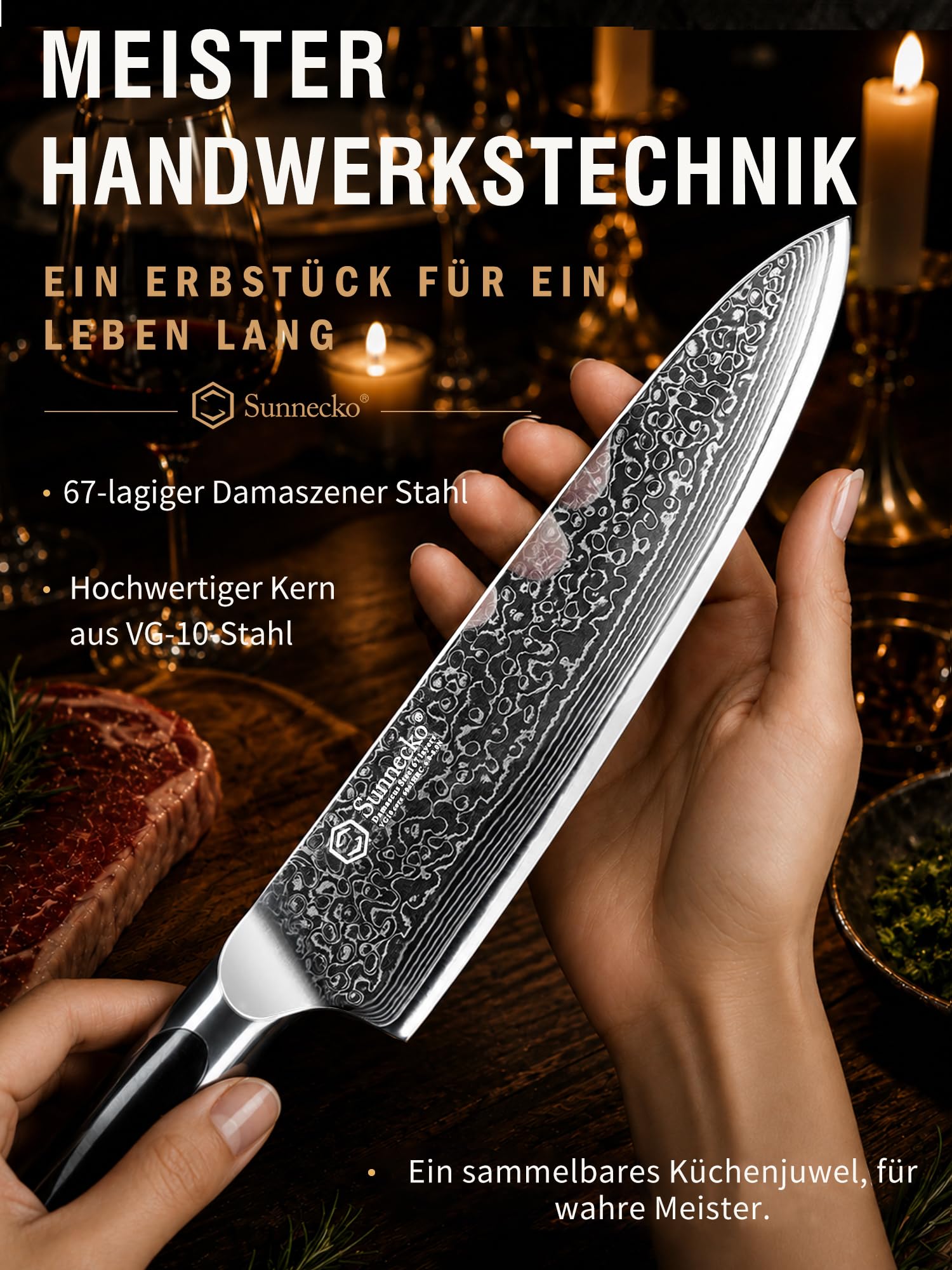 Sunnecko Damastmesser 20cm Kochmesser Küchenmesser 3