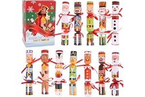 LOKIPA 12 Pack Christmas No Snap Party Table Favors, Christmas Crackers with Prizes Xmas Themed Pattern Party Supplies with Party Hat, Joke & Xmas Gift for Parties, Dinners & Holidays