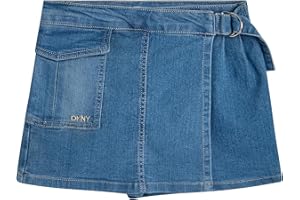 DKNY Girls Denim Skorts - High Waisted Girls Denim Skirt with Shorts Underneath Mini Kids Jean Skirt with Pockets (7-16)
