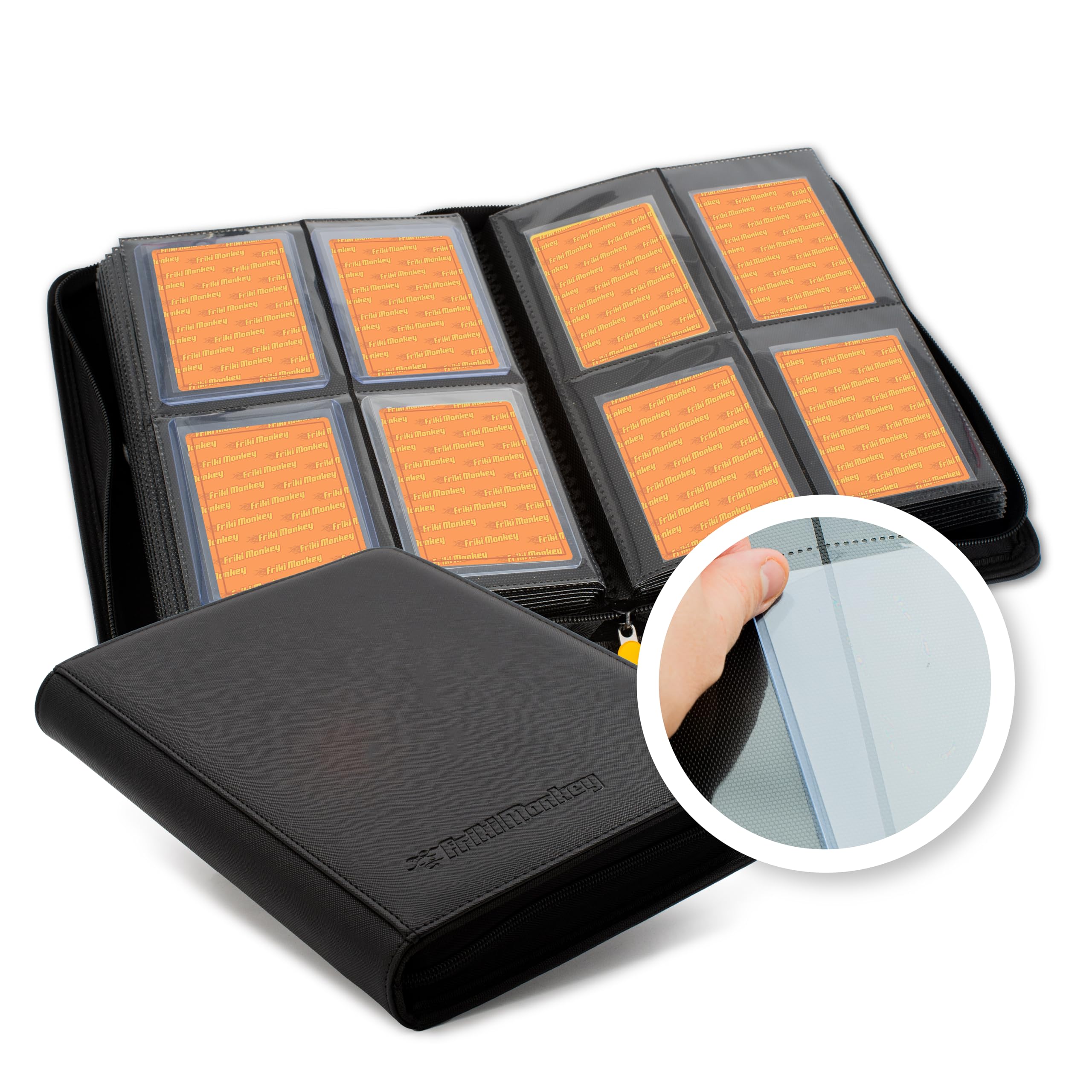 Friki Monkey Pokemon Card Toploader Album, Storage for 64 Toploaders and 64 Sleeves, Total 128 Cards, Toploader Album without Rings, Accessories for Storing Your Toploader Cards (1)