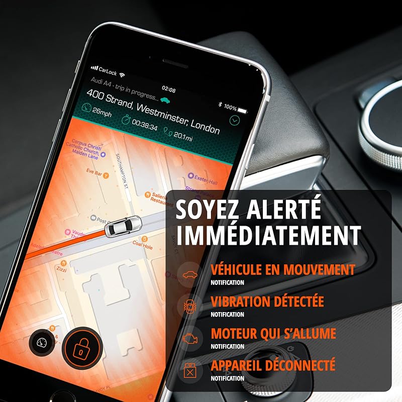 Basic 4G Traceur GPS. Alarme & Antivol Voiture. Trace Votre Voiture en Temps Réel et Vous Avertit Immédiatement en Cas de Vibration ou de Mouvement Suspect. Connecté