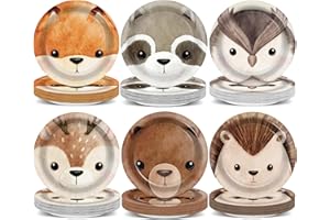 CHUNNIN 60Pcs Woodland Party Paper Plates for Animal Party Decorations 7In Woodland Creatures Dessert Plates Disposable Tableware Dinnerware Set for Baby Shower Birthday Forest Animal Themed Party Supplies