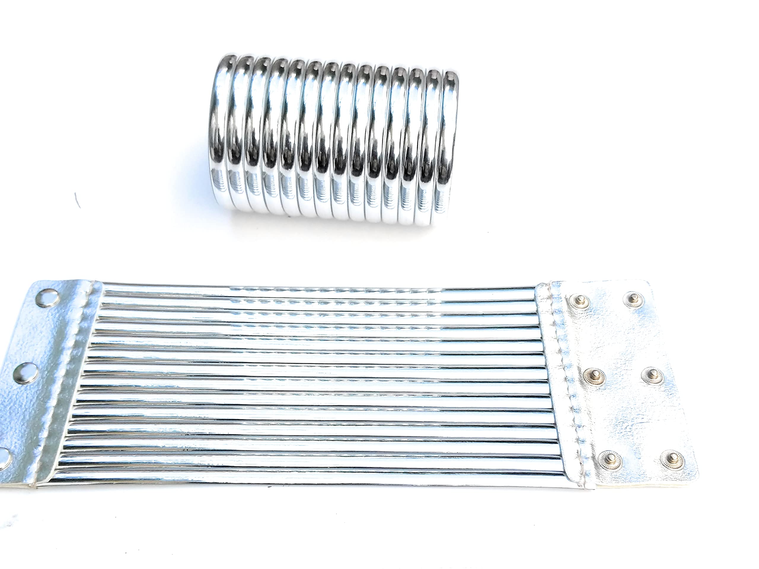 ruech Adjustable Metallic Coil African Choker Chunky Statement Cleopatra Bracelets Gothic Faux Leather (2 Silver Bracelets)