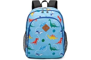 JinBeryl 15 Inch Toddler Backpack Boys, Kids Backpack for Preschool or Kindergarten, Dinosaur Light Blue