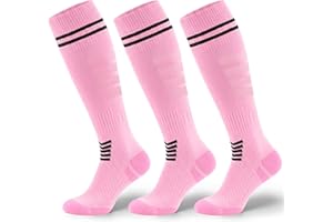 XZQTIVE 3 Pack Soccer Socks Cushion Comression Baseball Softball Socks Knee High Football Sock for Kids Youth Boys Girls