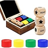 Pagather Left Right Roll Dice Game Set, Wooden Box with 3 Dice &amp; 48 Chips
