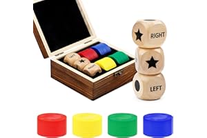 PAGATHER Fun Left Right Roll Dice Game Set, Include 3 1-inch Wooden Dices 48 Pcs Chips in Wooden Box, Easy to Store and Carry Around for Travel(Wood)