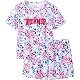 CYCHELRY Tie Dye Pajamas for Teen Girls Cat Snail Daisy Donut Fox Big Kids Sleepover PJS Sets Matching Clothes Size 6-16