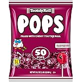 Tootsie Pops Raspberry Flavored Lollipops, 50 Count, 1.95lb (Pack of 1) | Single Flavor Bag, Chocolatey Center, Individually Wrapped Hard Candy, Peanut Free, Kosher, Gluten Free