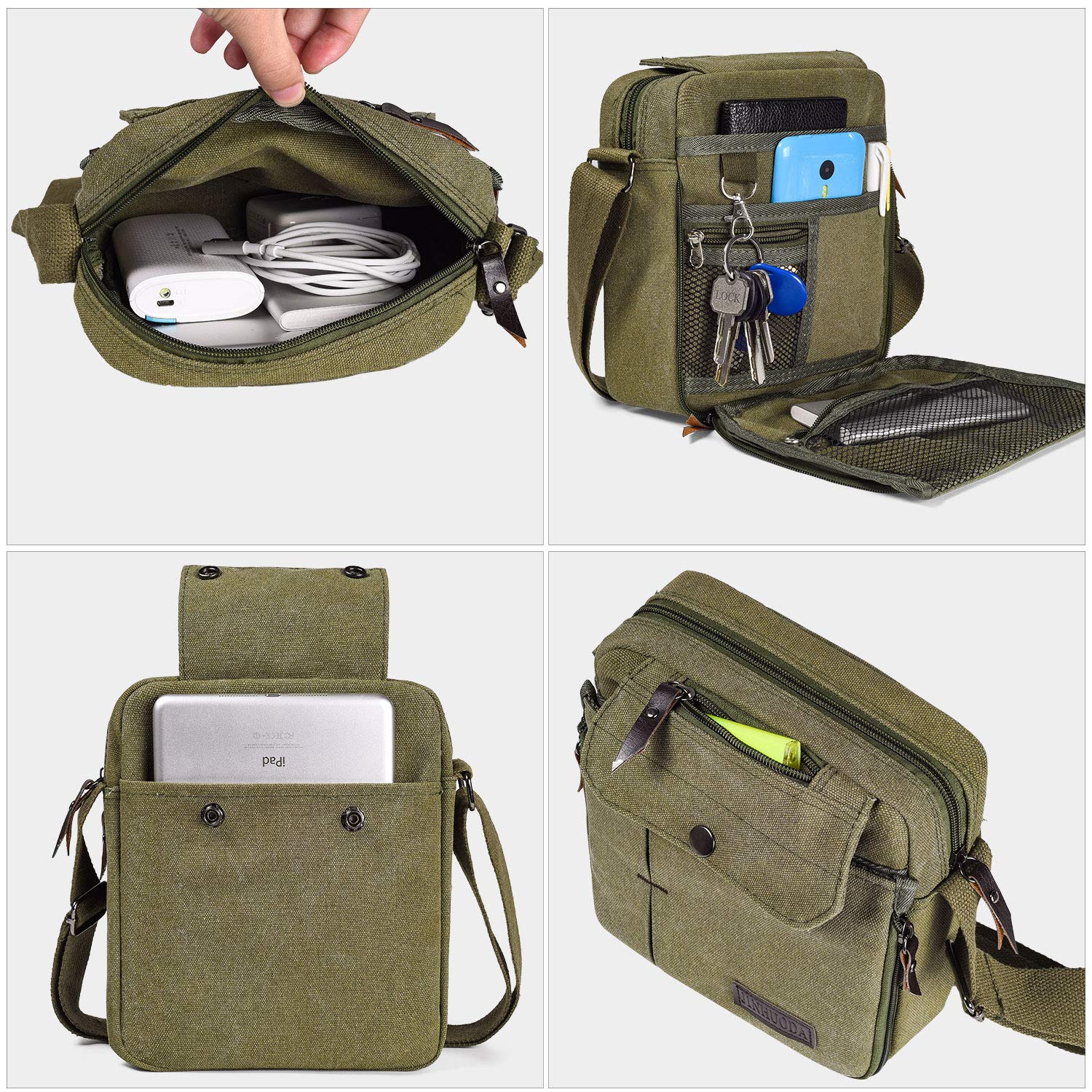 dealcase Canvas Small Messenger Bag for Men Women, Casual Shoulder Bag Chest Bag Travel Carry Bag Multi-pocket Purse