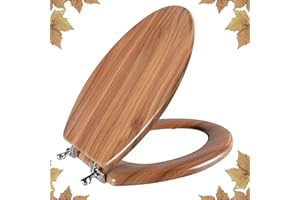 Elongated Toilet Seat Molded Wood Toilet Seat with Zinc Alloy Hinges, Easy to Install also Easy to Clean, Anti-pinch Wooden Toilet Seat by Angol Shiold (Elongated, Natural)