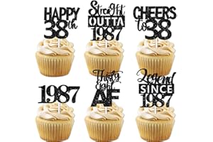 LETLIMIT 18pcs Black Glitter Dessert Cupcake Pick for Straight Outta 1987 Legend Since 1987 Theme Decor Supplies Men Happy 38th Birthday Party Decoration