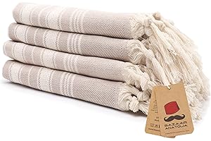 Bazaar Anatolia Hand Towels - Set of 4 | 39" x 19" - Decorative Turkish Hand Towel for Bathroom, 100% Cotton, Kitchen, Face, Hair, Tea, Dishcloth, Guest Towels Cream - Stripe Beige