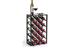 Mango Steam 23 Bottle Gray Wine Rack with Glass Top Shelf, Free Standing for Home, Kitchen and Bar